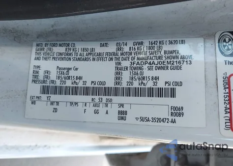 2014 Ford Fiesta S from USA, damaged, VIN 3FADP4AJ0EM216713